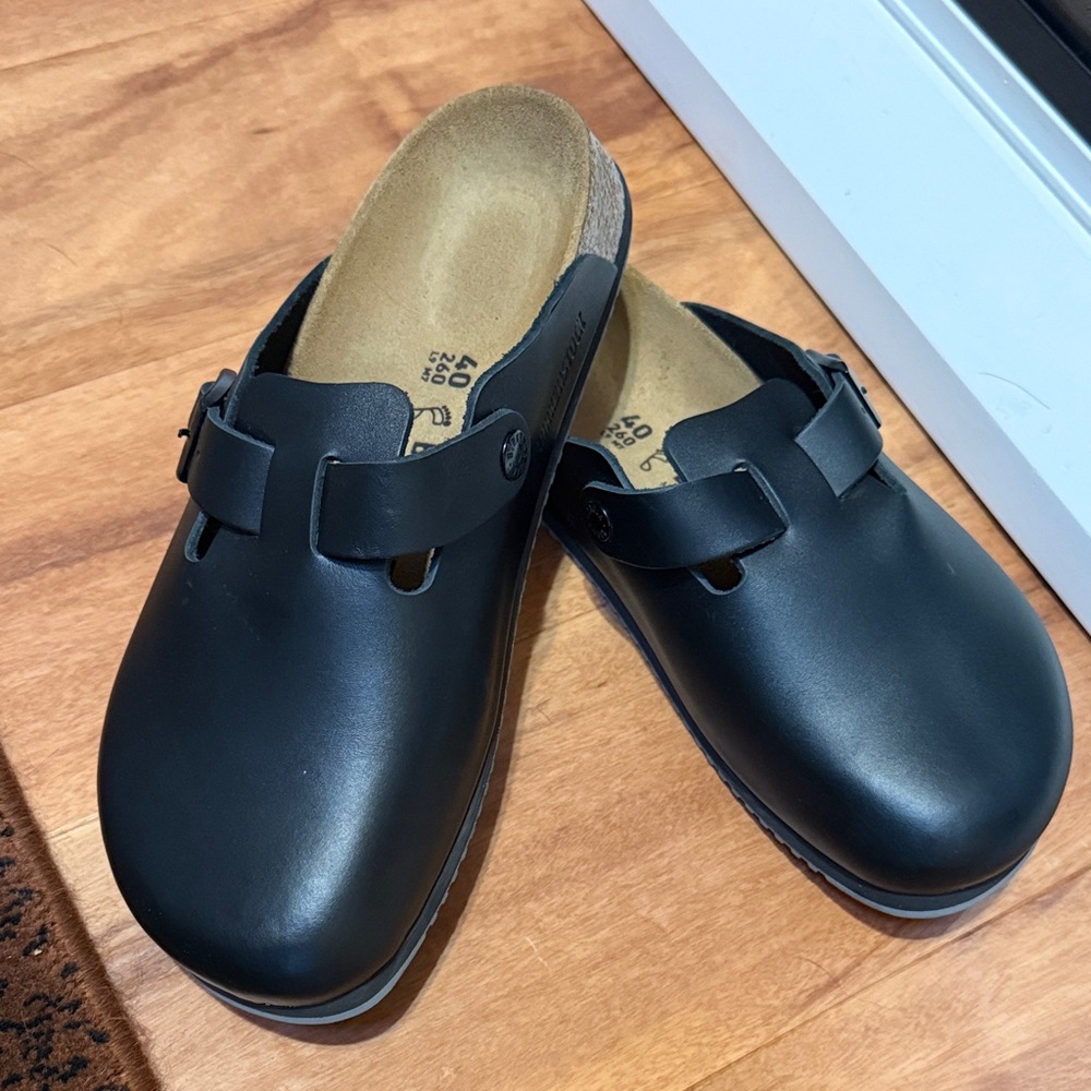 Birkenstock Black Leather Slip-On Clogs